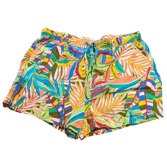 C&C California Womens XL 100% Linen Tropical Print Elastic Waist Shorts - Picture 1 of 7